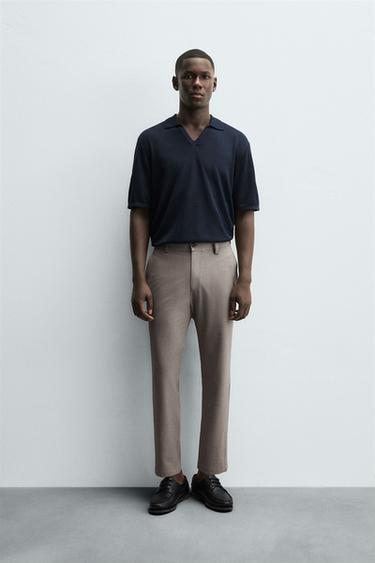 Zara TEXTURED STRETCH PANTS - taupe brown