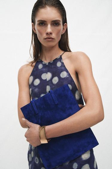 SUEDE TOTE BAG - Blue by Zara