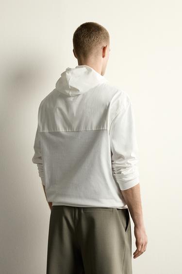 SUDADERA LIGERA CAPUCHA COMBINADO - Blanco de Zara