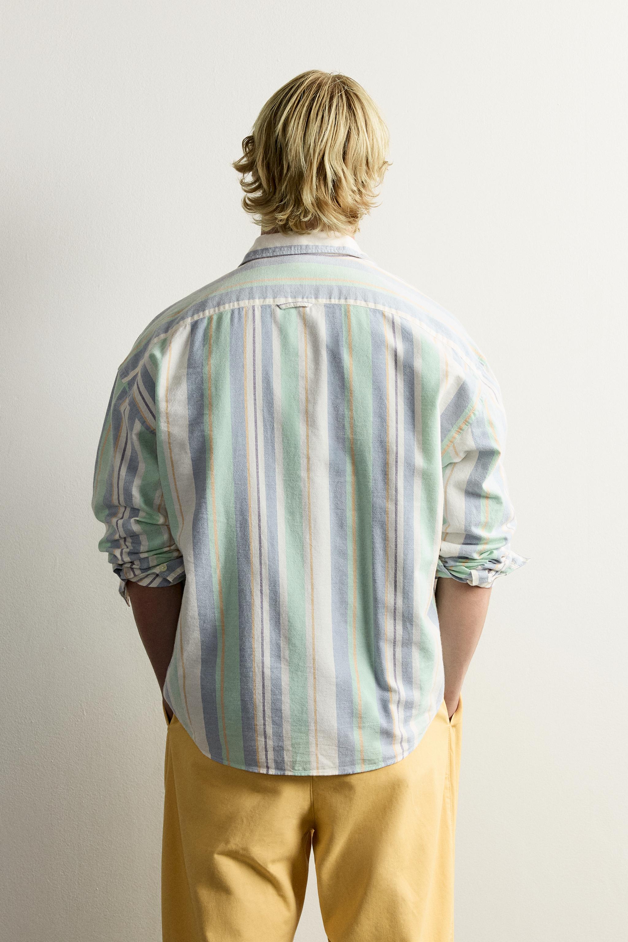 Zara FRUIT OF THE LOOM™ ÇİZGİLİ OXFORD GÖMLEK görsel 3