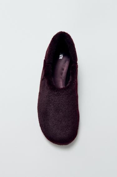Zara FAUX FUR BALLET FLATS - Mauve