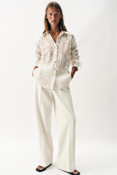 CHEMISE BRODÉE PLUMES - Écru de Zara