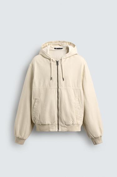 Zara WASHED JACKET WITH HOODIE - Oyster-white