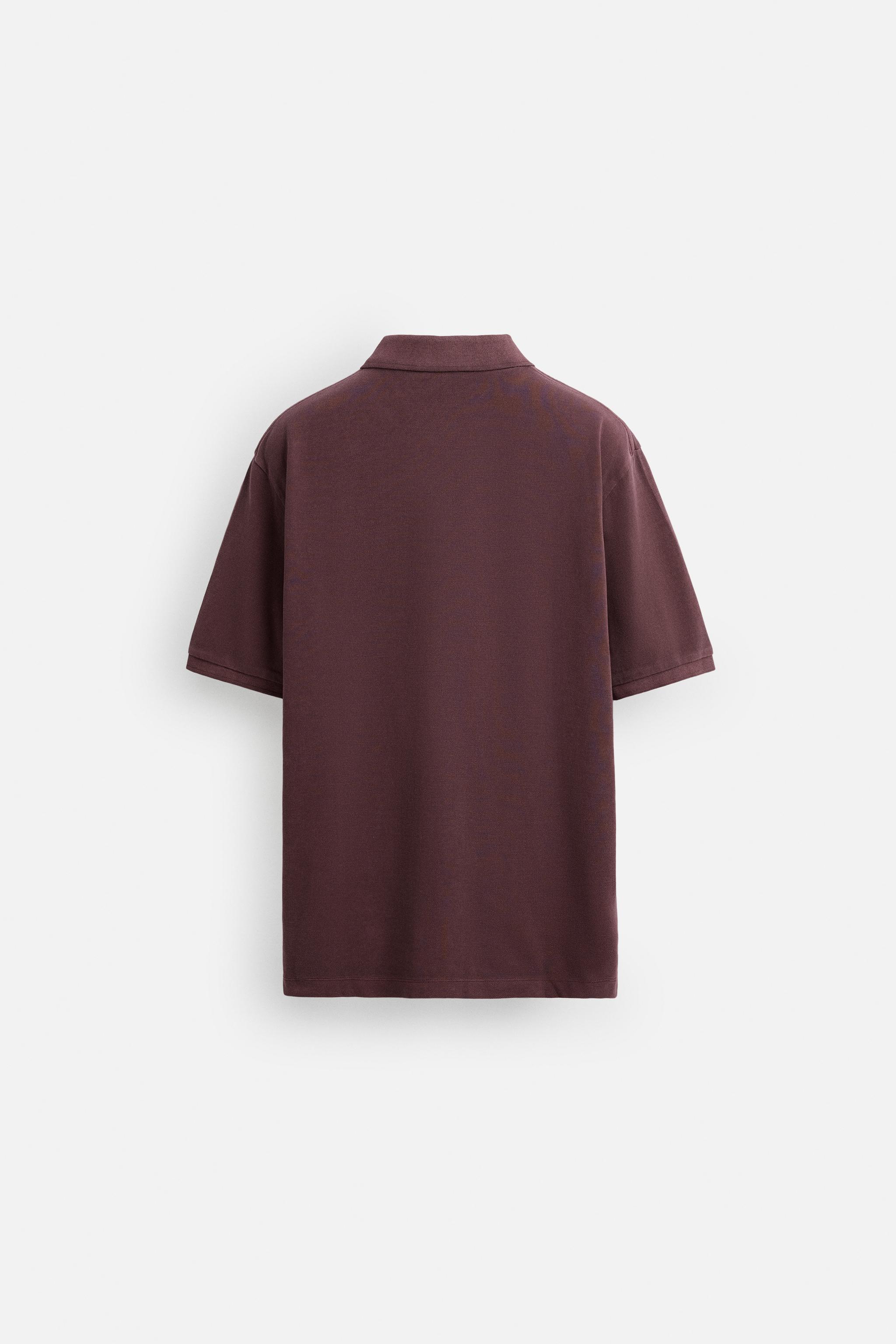 ウォッシュ加工テクスチャー素材ポロシャツ - パープル | ZARA