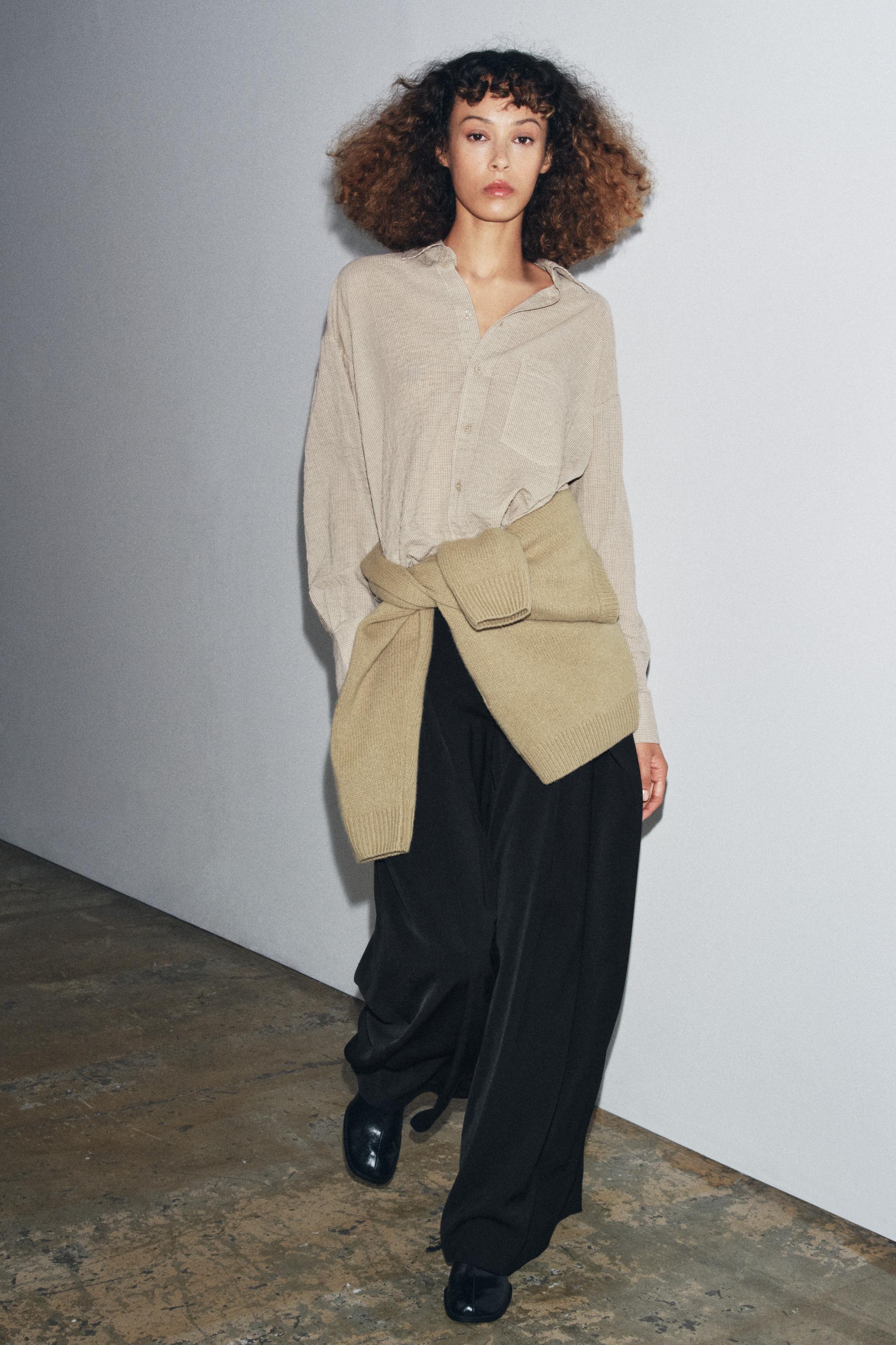 ZW COLLECTION TEXTURED OVERSIZED SHIRT - Beige-brown | ZARA