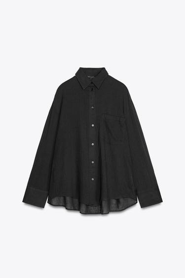 Zara Siyah - GAZLI OVERSIZE GÖMLEK