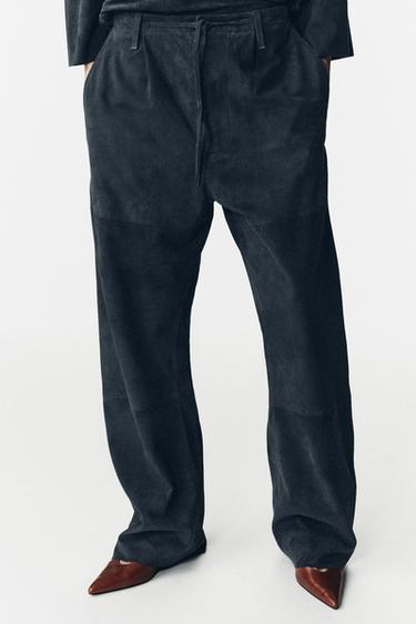 Zara LIMITED EDITION SUEDE PANTS - Anthracite grey
