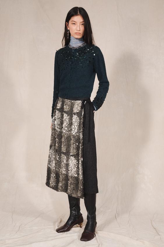 LIMITED EDITION SEQUIN ALPACA WOOL BLEND CARDIGAN - Duck green by Zara - Image 0