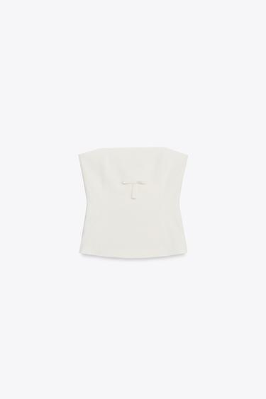 STRAPLESS TOP WITH BOW - Ecru by Zara
