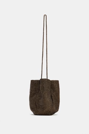 METALLIC WOVEN HANDBAG - Brown by Zara - Image 0