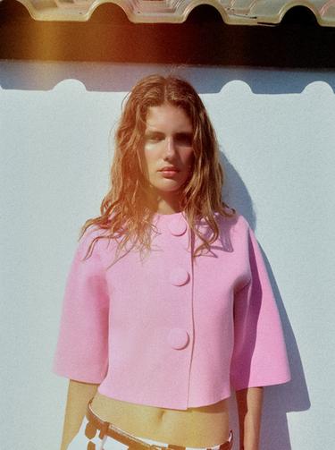 CARDIGAN WITH COVERED BUTTON - Pink by Zara
