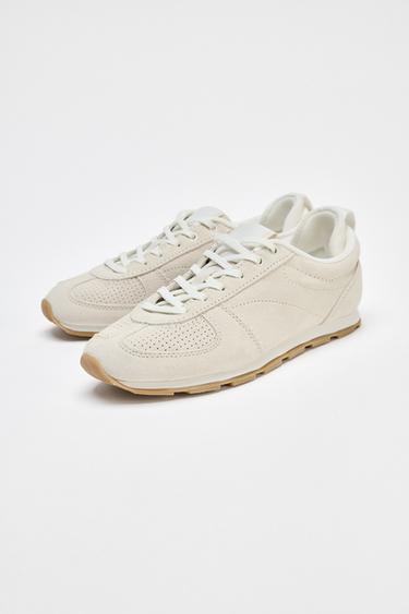 SPLIT SUEDE RUNNING TRAINERS - Ecru White by Zara - Image 1