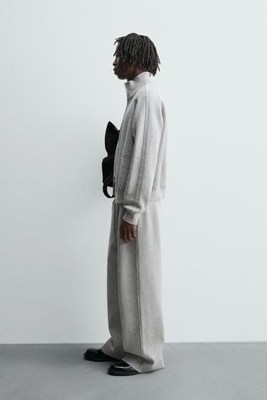 Zara KNIT WIDE FIT PANTS - Gray marl