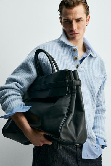 POLO EN MAILLE PERLÉE AVEC MÉLANGE DE LAINE - Bleu ciel de Zara - Image 4