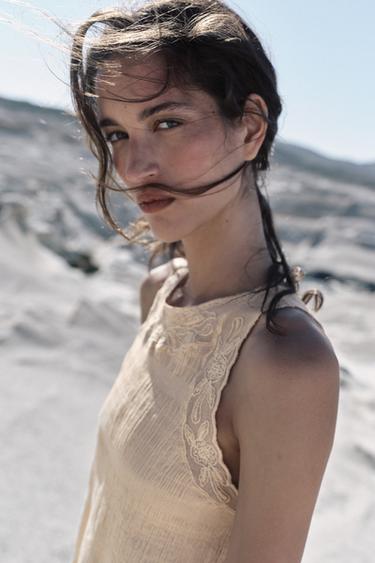 RUSTIC TOP WITH EMBROIDERY AND OPEN BACK - Ecru by Zara - Image 2