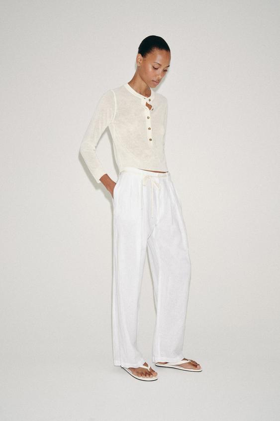 Zara KNIT HENLEY SWEATER - Ecru - Image 0