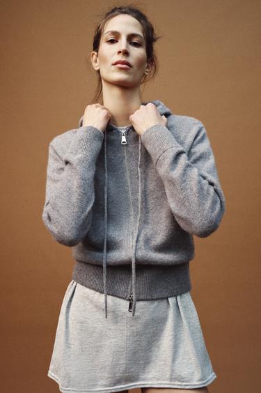 100% WOOL HOODED JACKET - Grey by Zara