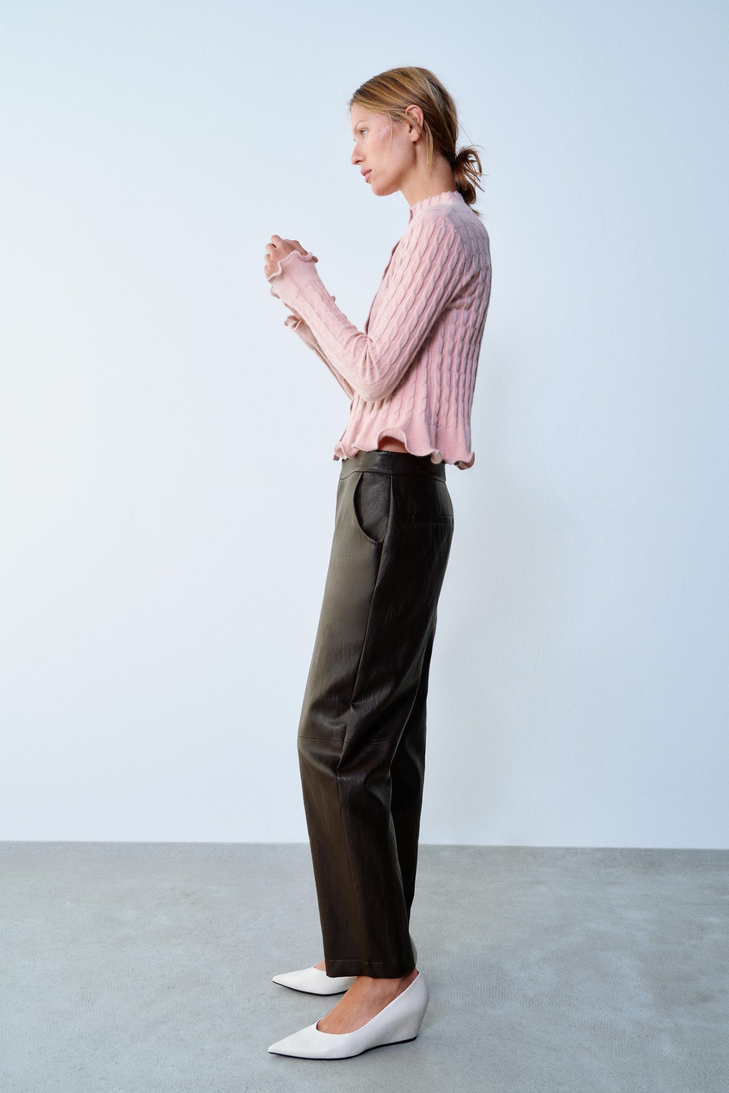 Женские брюки Zara Faux Leather Tailored, цвет: Коричневый — фото 4