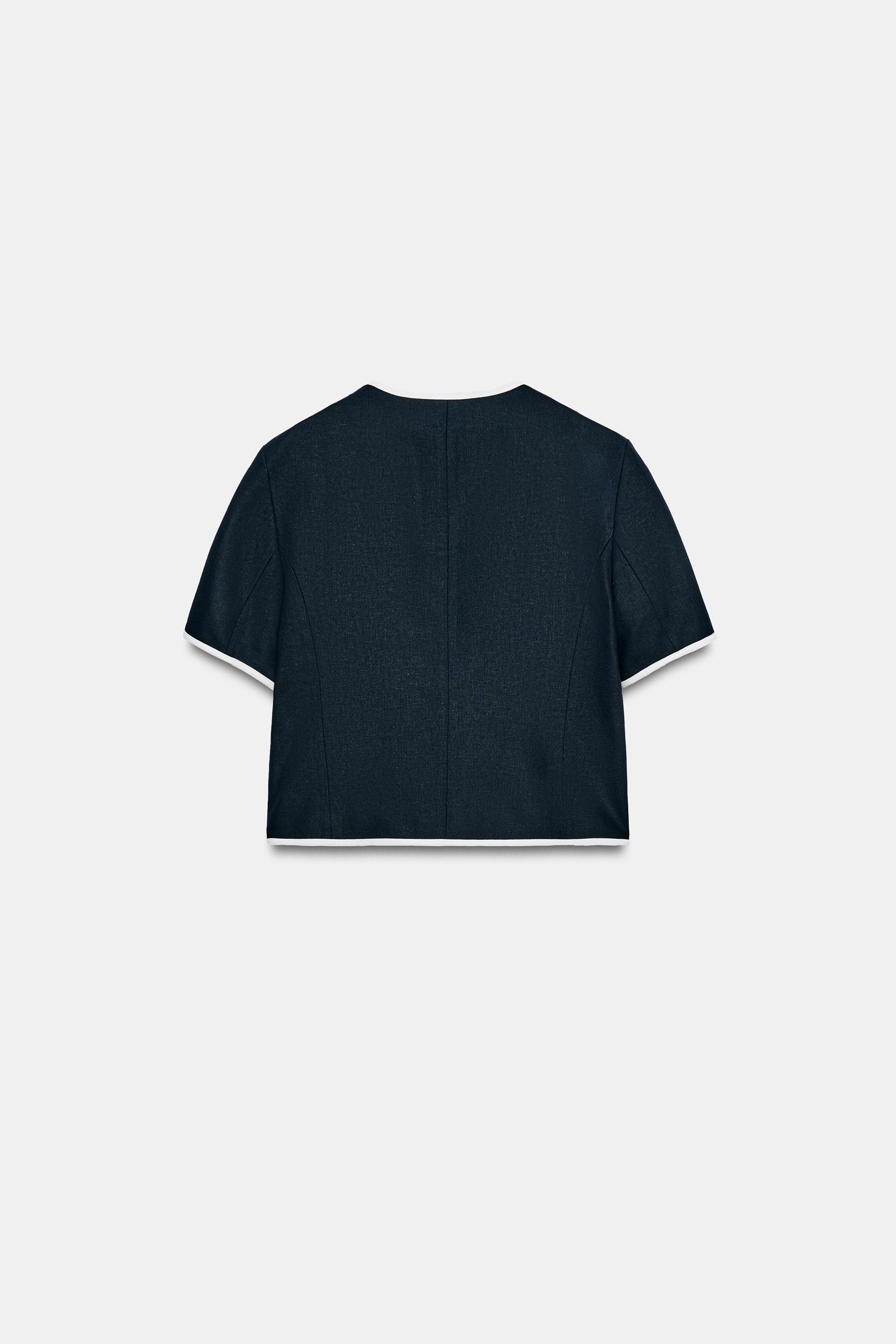 SHORT SLEEVE CONTRAST TRIM BLAZER