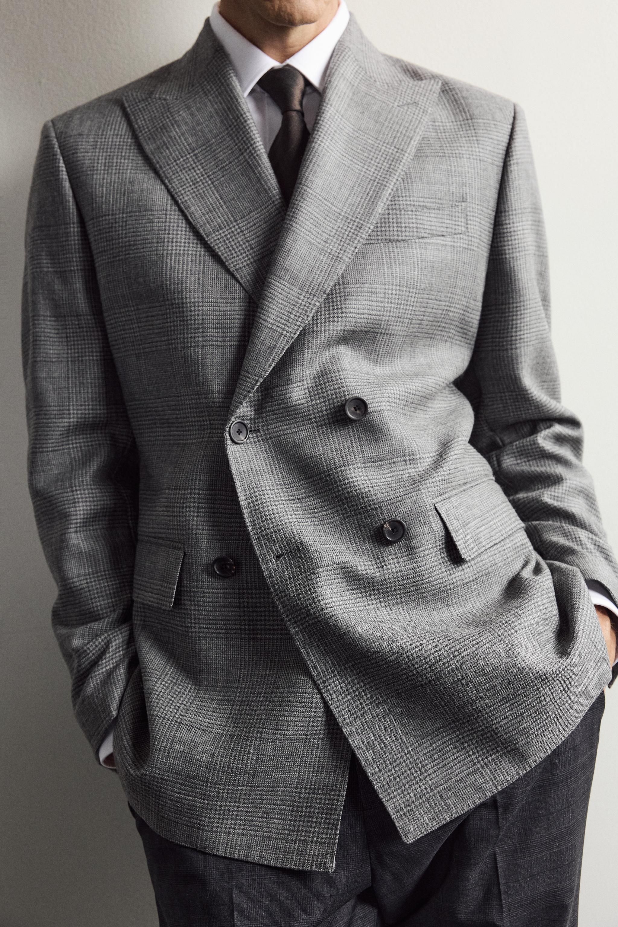 100% WOOL CHECKED DOUBLE-BREASTED BLAZER