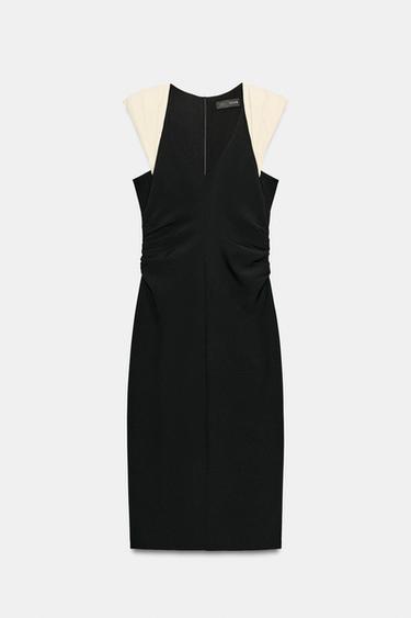 VESTIDO MIDI COMBINADO HOMBRERAS - Negro / Blanco de Zara