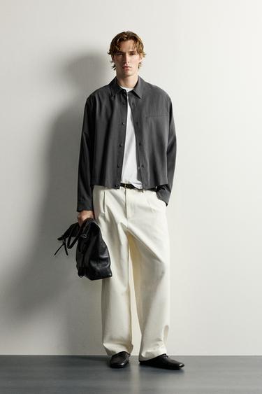 FLUID CROPPED-FIT OVERSHIRT — Gray 2