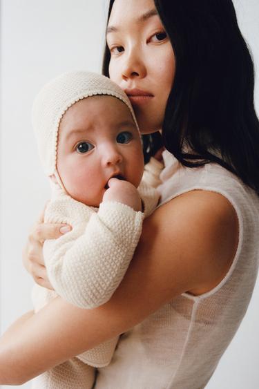 TEXTURED COTTON AND SILK T-SHIRT AND TROUSERS SET - Ecru by Zara