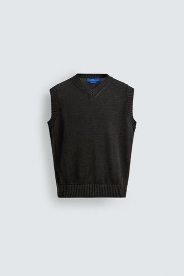 100% LINEN KNIT VEST AARON LEVINE X ZARA - Chocolate by Zara