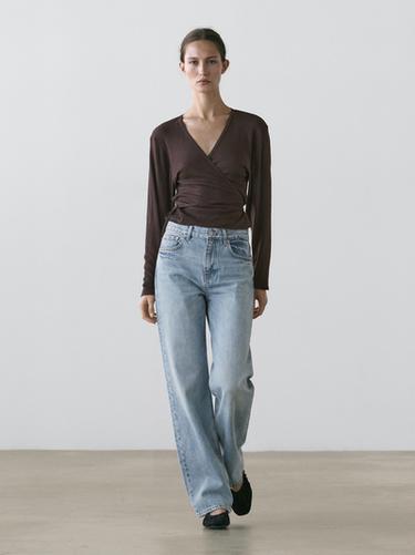 Zara Cotton blend wrap jacket - Dark brown - Image 0