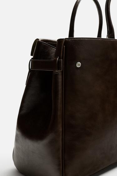 SAC À MAIN EN CUIR - Marron de Zara - Image 3