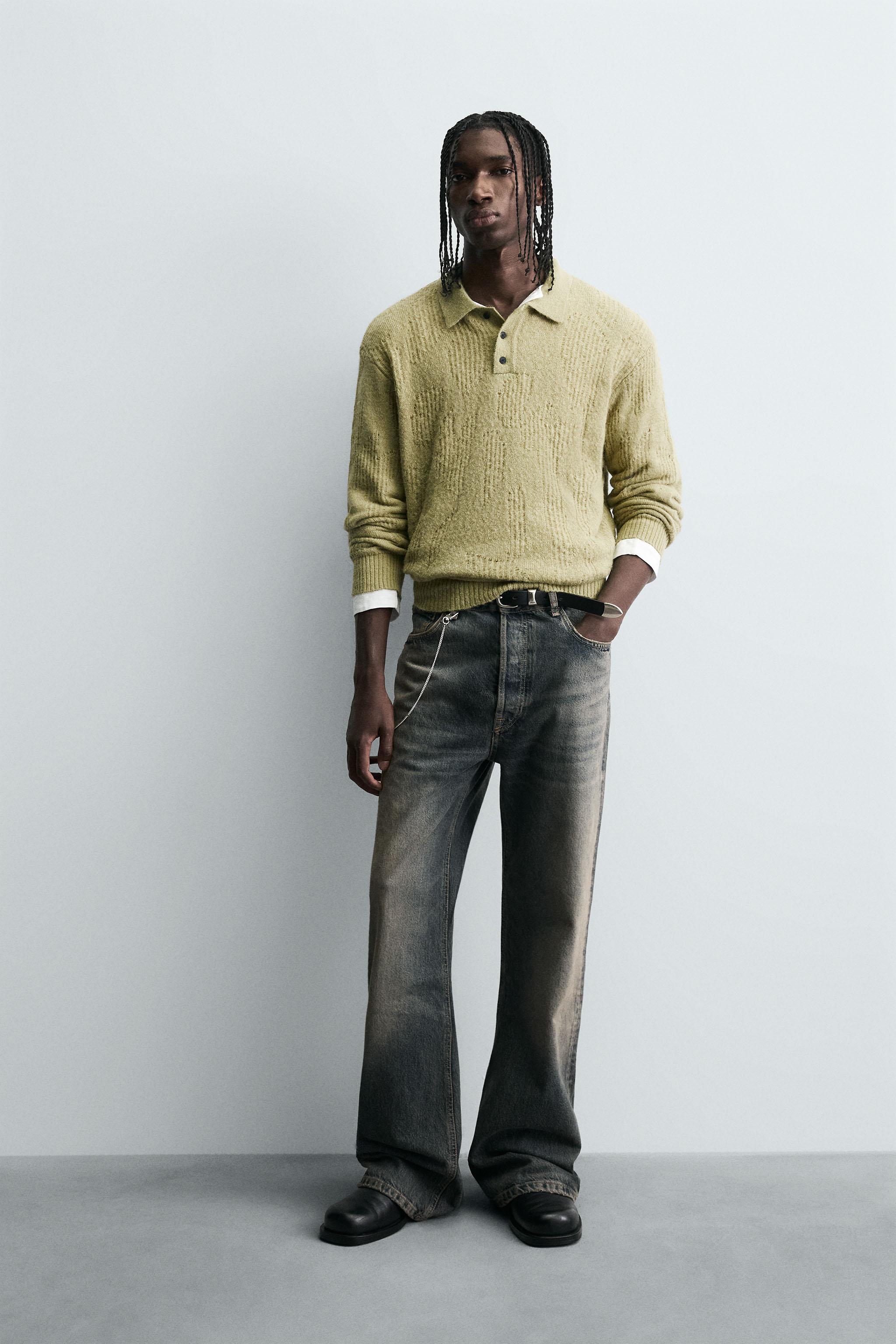 透かし編みニットポロシャツ - ライトグリーン | ZARA Japan / 日本