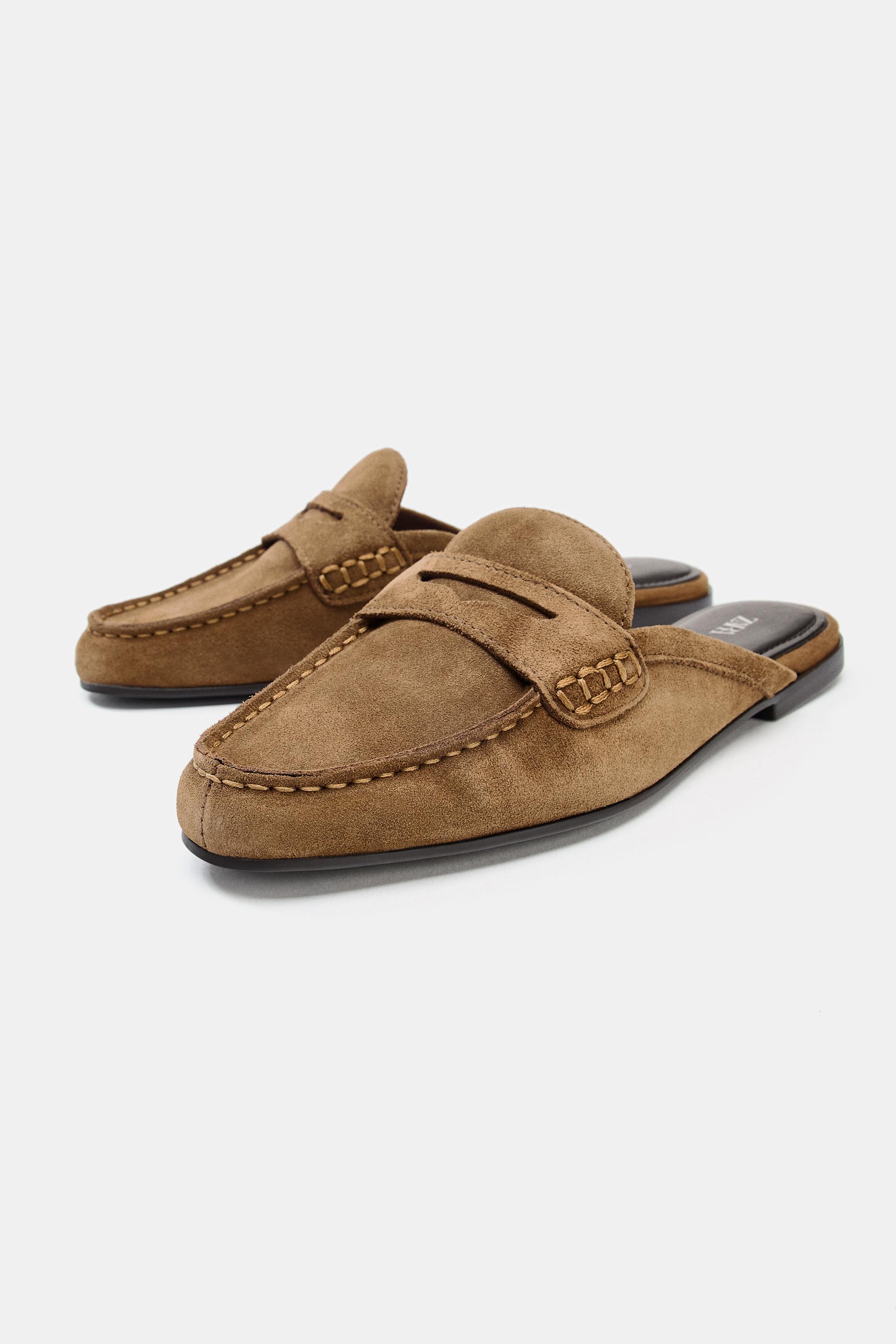 MOCASSINS OUVERTS À L'ARRIÈRE EN CROÛTE DE CUIR