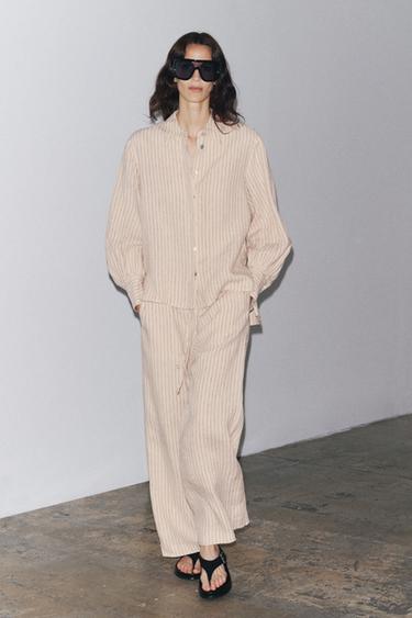 ZW COLLECTION 100% LINEN TROUSERS - Red Stripe by Zara