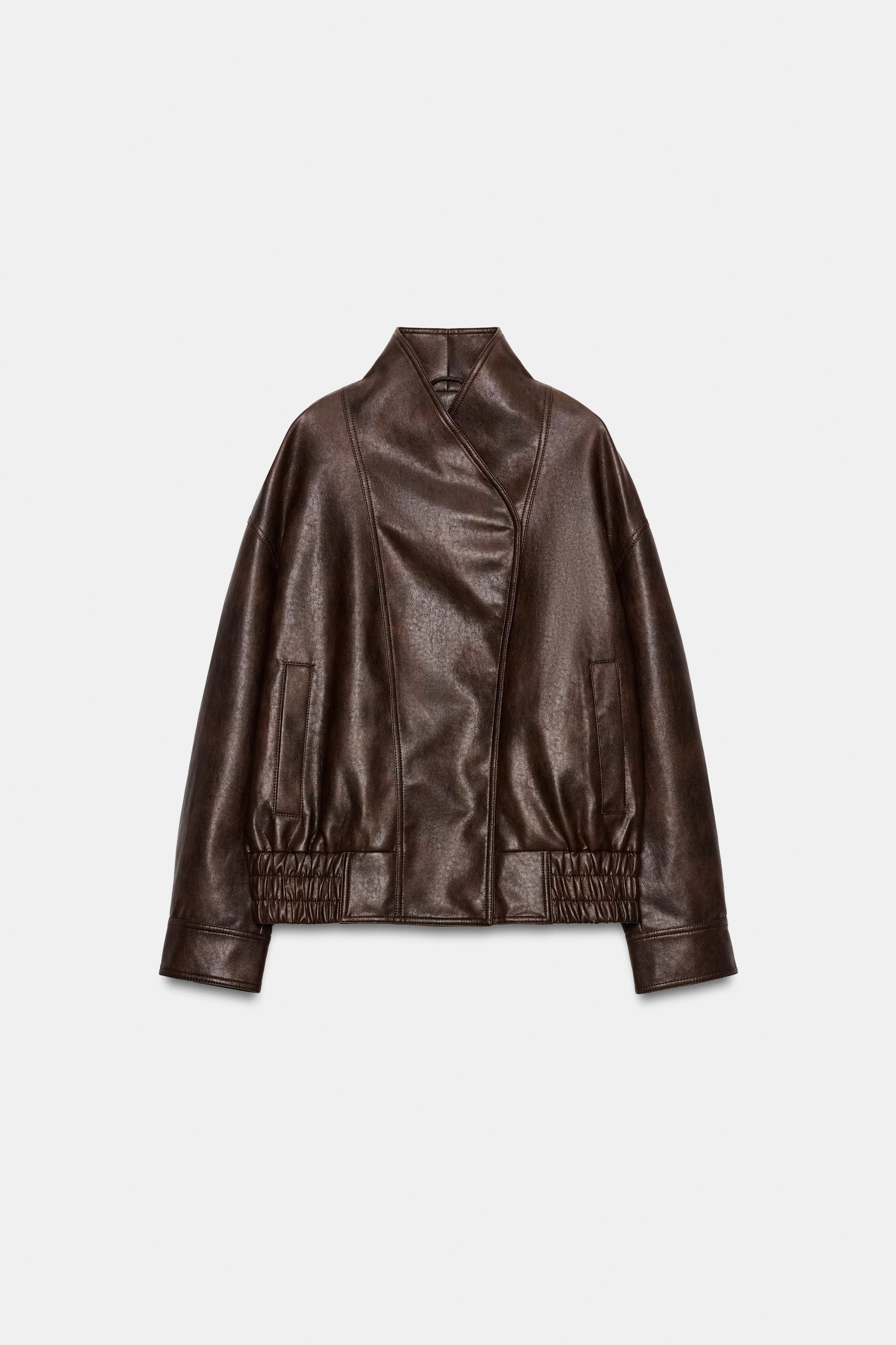 ZW COLLECTION FAUX LEATHER BOMBER JACKET - Brown | ZARA South Africa