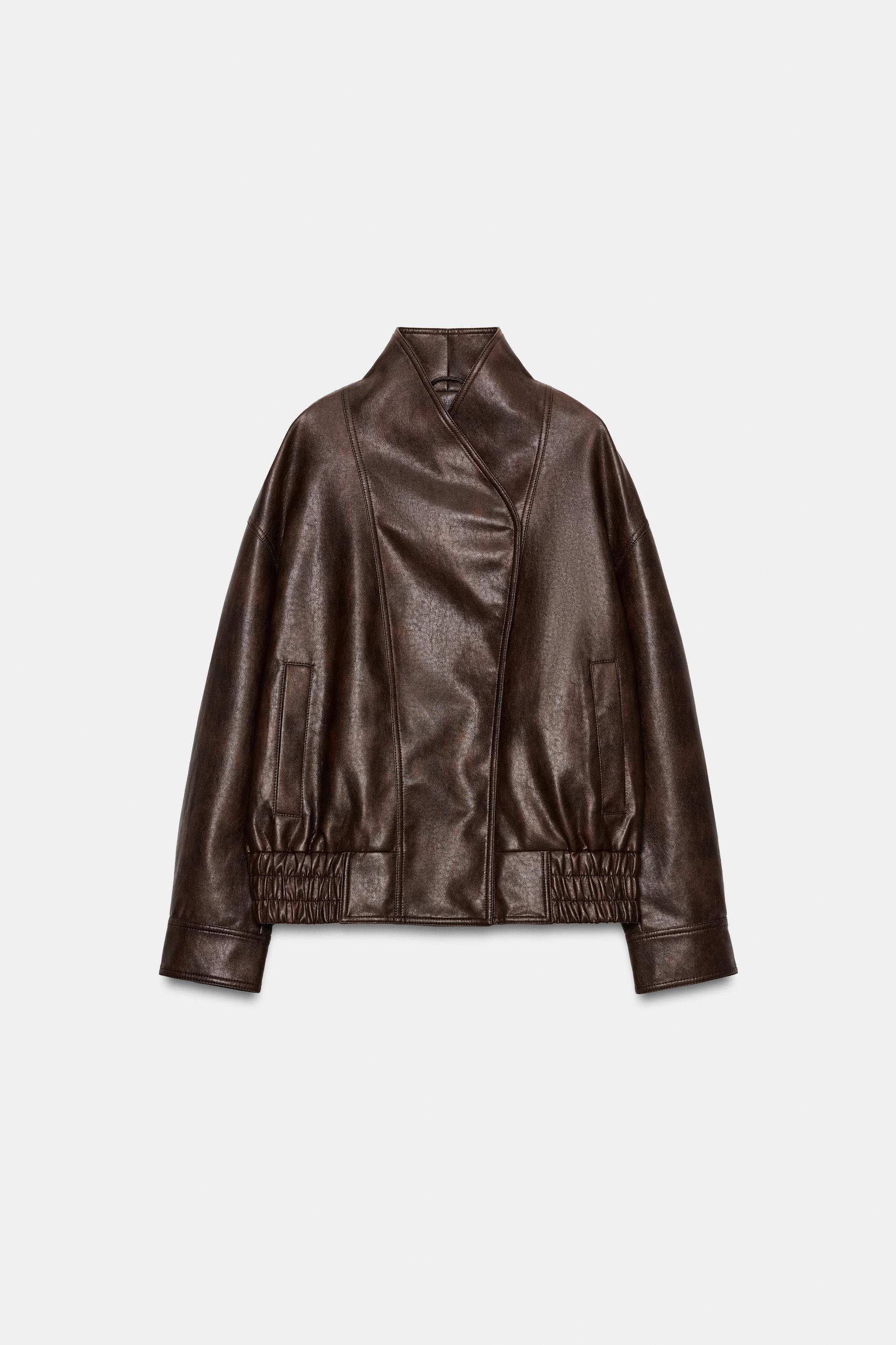 Zw Collection Faux Leather Bomber Jacket