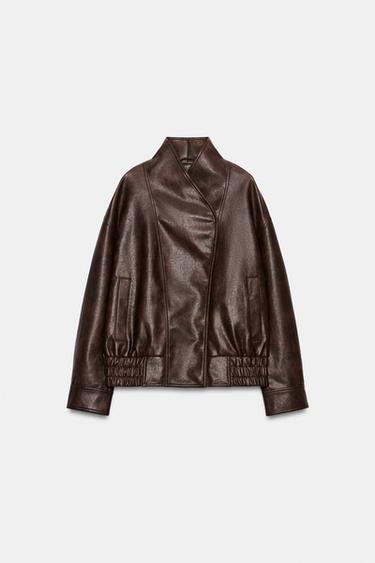ZW COLLECTION FAUX LEATHER BOMBER JACKET - Brown by Zara - Image 0