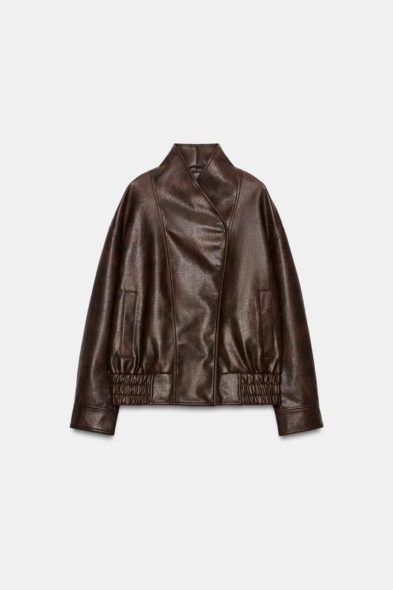 ZW COLLECTION FAUX LEATHER BOMBER JACKET - Brown by Zara - Image 0