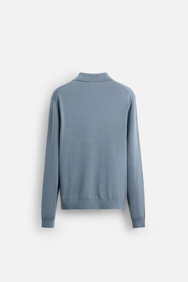 COTTON BLEND KNIT POLO SHIRT - Light blue by Zara - Image 6