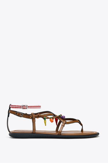 Zara CHARM STRAP SANDALS - Brown