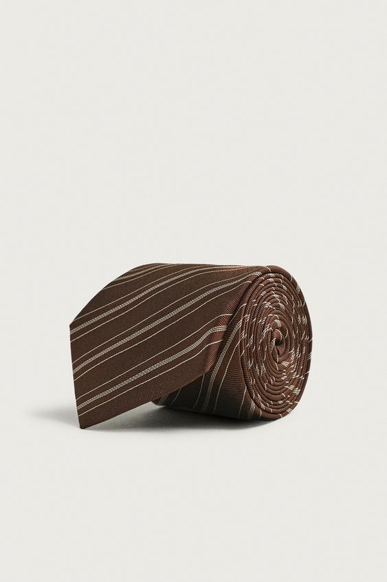 100% SILK STRIPED TIE - Brown by Zara - Image 0