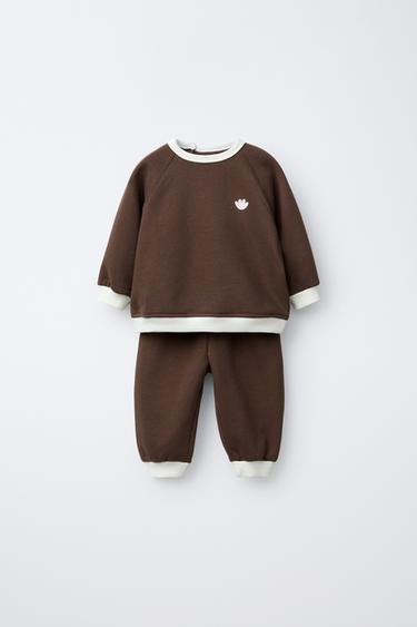 طقم سويت شيرت وبنطلون متباين - بني الخاص بـ Zara - صورة 0