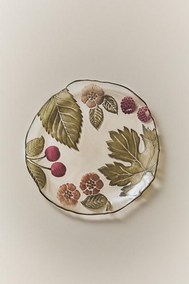 Zara FLORAL GLASS DESSERT PLATE - Transparent