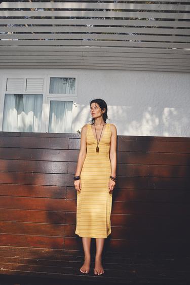 RUSTIC MIDI DRESS - Orange / Yellow by Zara