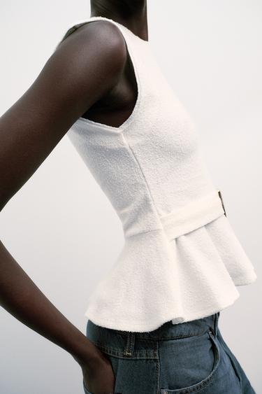 BOUCLÉ PEPLUM BUCKLE TOP - Oyster-white by Zara - Image 2