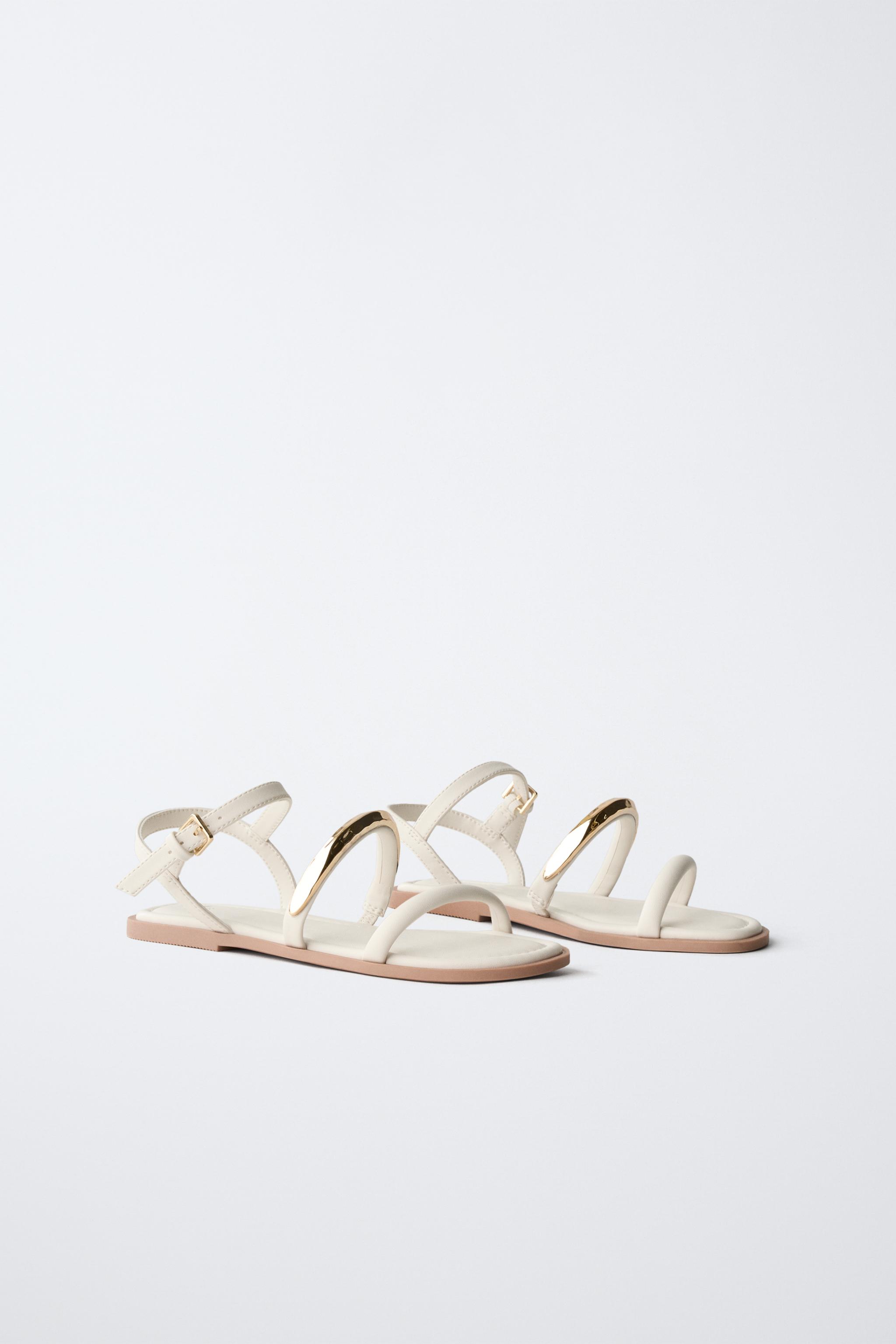 METALLIC STRAP SANDALS — White