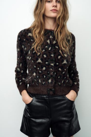 FAUX FUR JACQUARD KNIT CARDIGAN - Leopard by Zara
