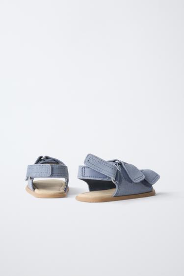 SANDALES PIEDS NUS DOUBLE BRIDE EN CUIR - Bleu de Zara - Image 6