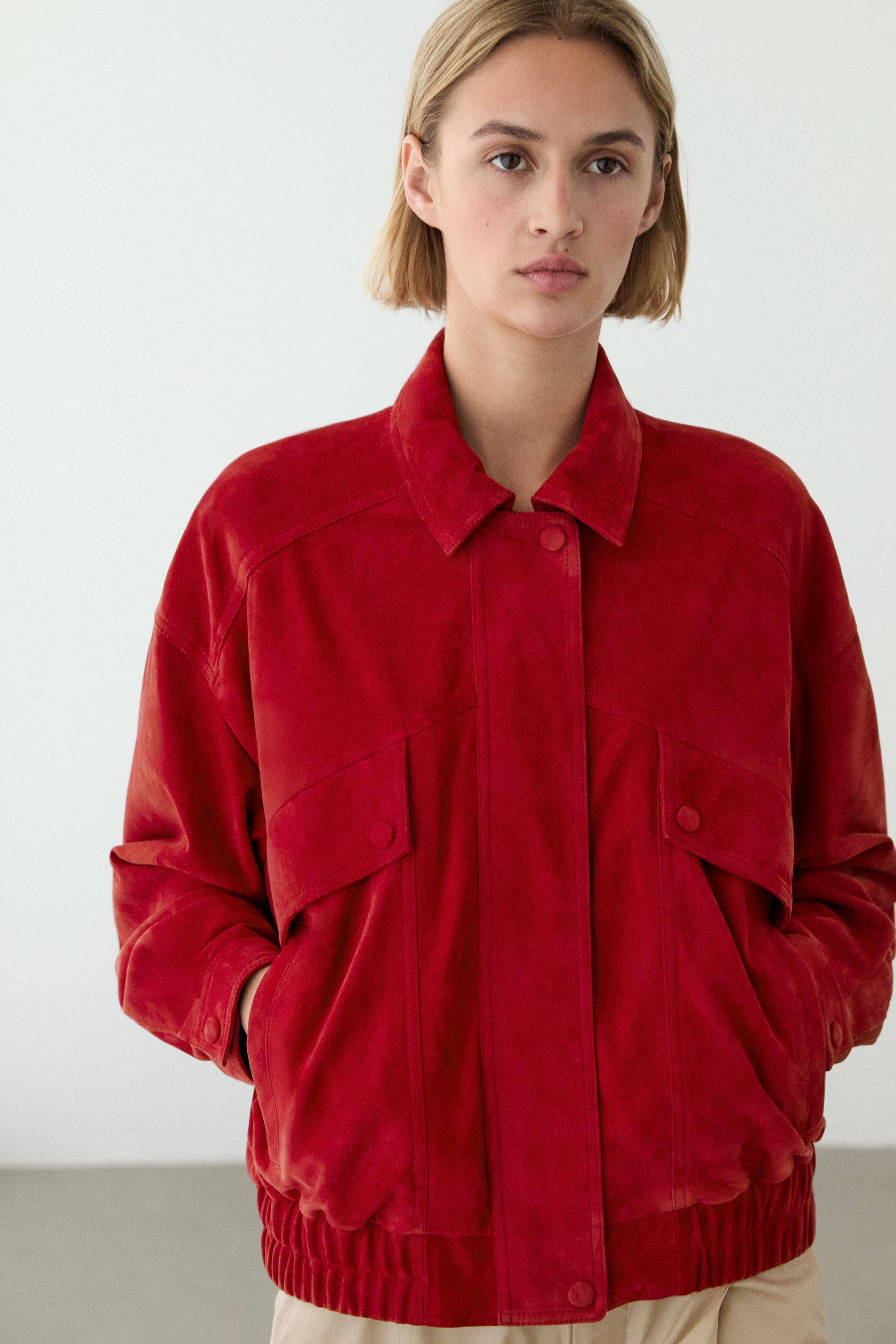 Veste bomber avec détail poches en cuir effet daim