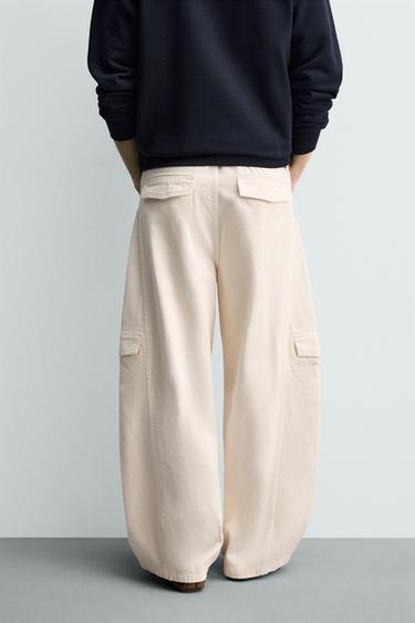 BAGGY FIT CARGO TROUSERS WITH SEAMS - Ecru by Zara - Image 2