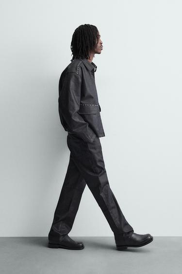 Zara 直筒版蠟面牛仔褲 - 藍色